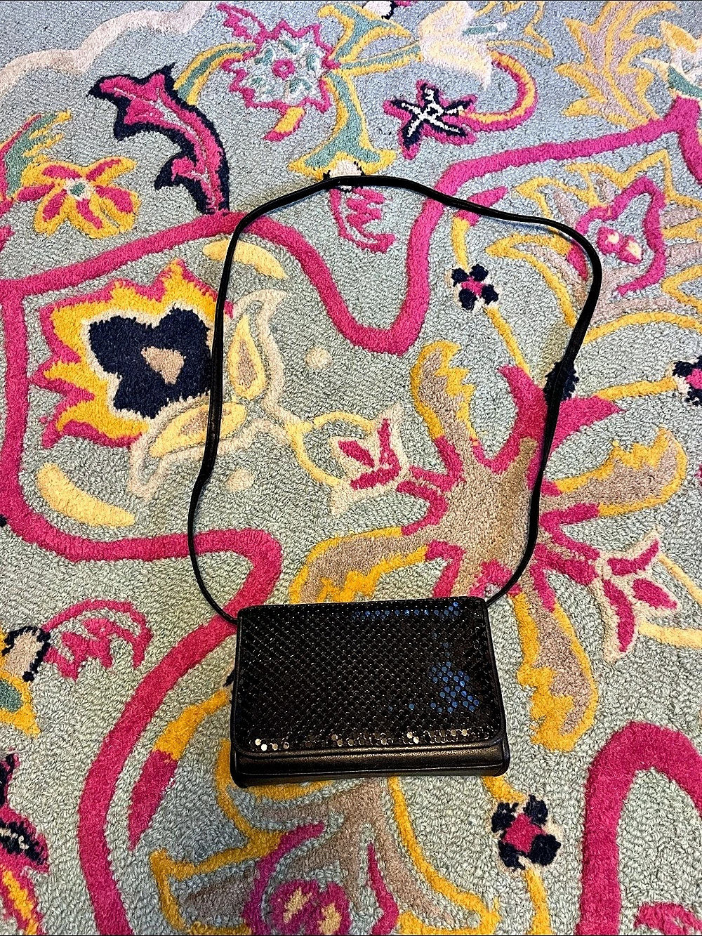 Whiting & Davis Vintage Black Mesh Chainmail Crossbody Evening Bag